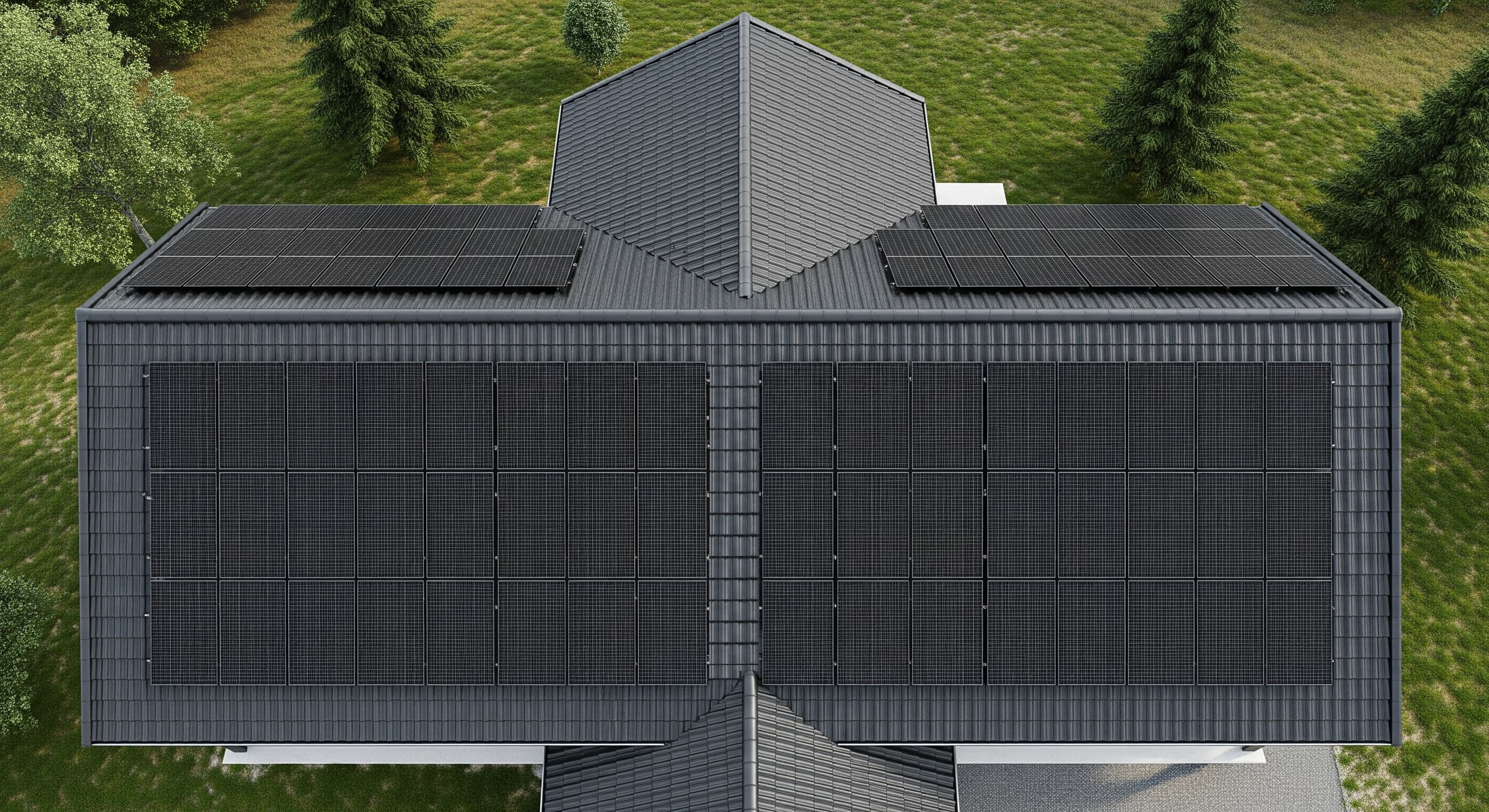 A family home with a clean, modern solar panel installation on the roof